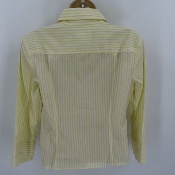 LOFT Ann Taylor Womens 6 Yellow White Stripe Collared Button Tie Blouse Shirt - Picture 5 of 11